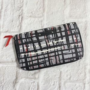 Vera Bradley Wallet Zip Around wallet Faux Pebbled Leather Gray Black Red Plaid
